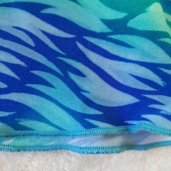 Vintage Jantzen Blue Green Wavy Pattern Two Piece Scalloped Hem Swimsuit - Picture 10 of 14